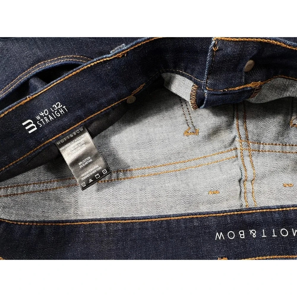 Mott & Bow Straight Jeans Mens 40x32 Blue Denim Premium Stretch Dark Wash Rugged